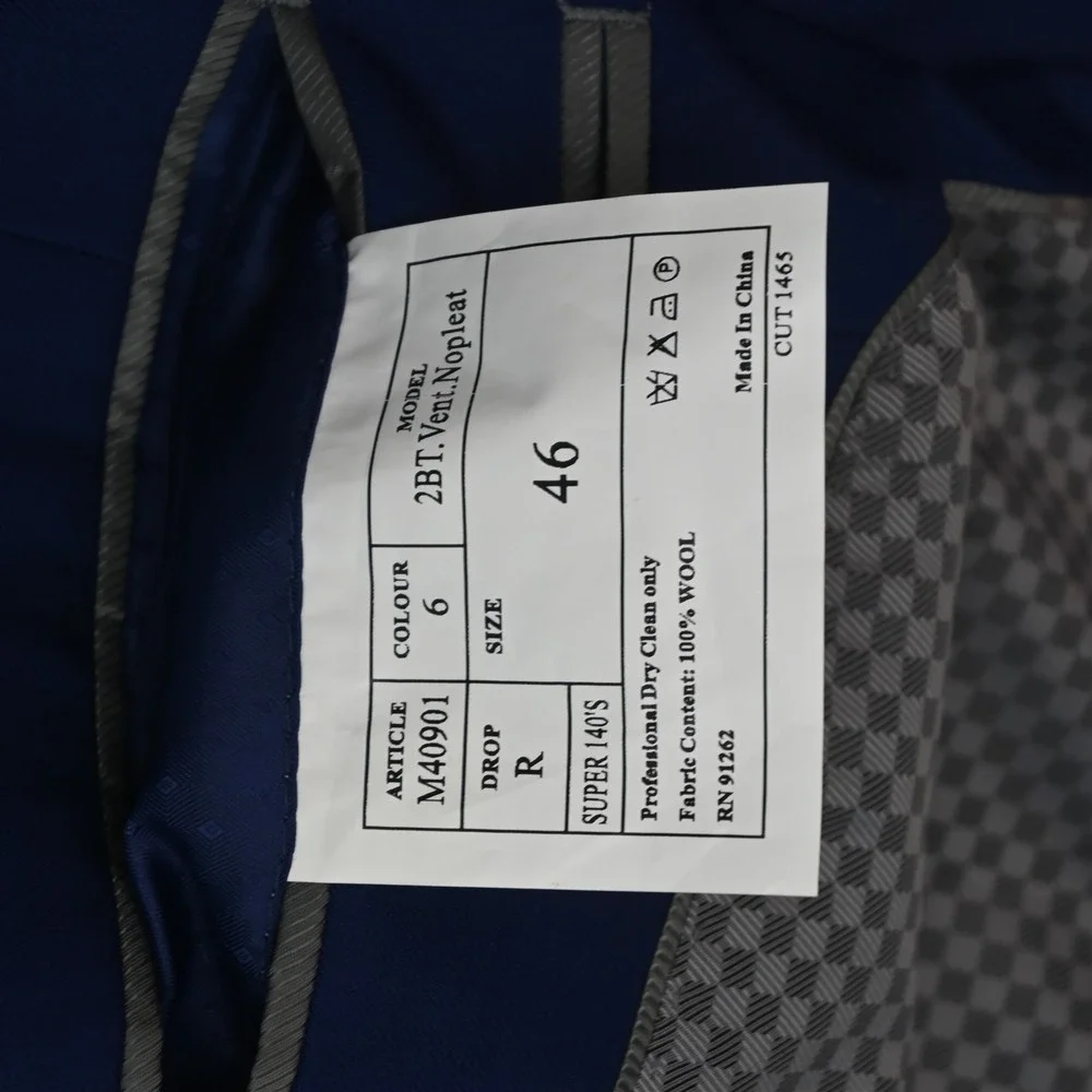 Mantoni 46R 38x30 Blue 100% Wool Soft Shoulder Mens Jacket Pants Suit